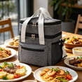 thumbnail image 5 of Gray Insulated Lunch Tote, Thick Thermal Layer Keeps Food Hot or Cold, Dual Compartments with Adjustable Shoulder Strap for Work, Picnic or Day Trip, 5 of 6