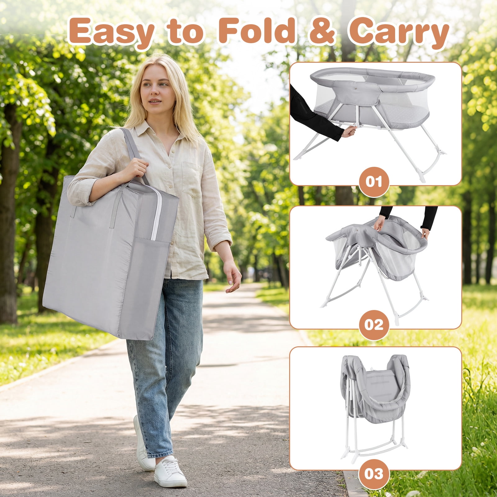 Costway 2 in 1 Baby Bassinet with Rocking Motion with Breathable Mesh Gray