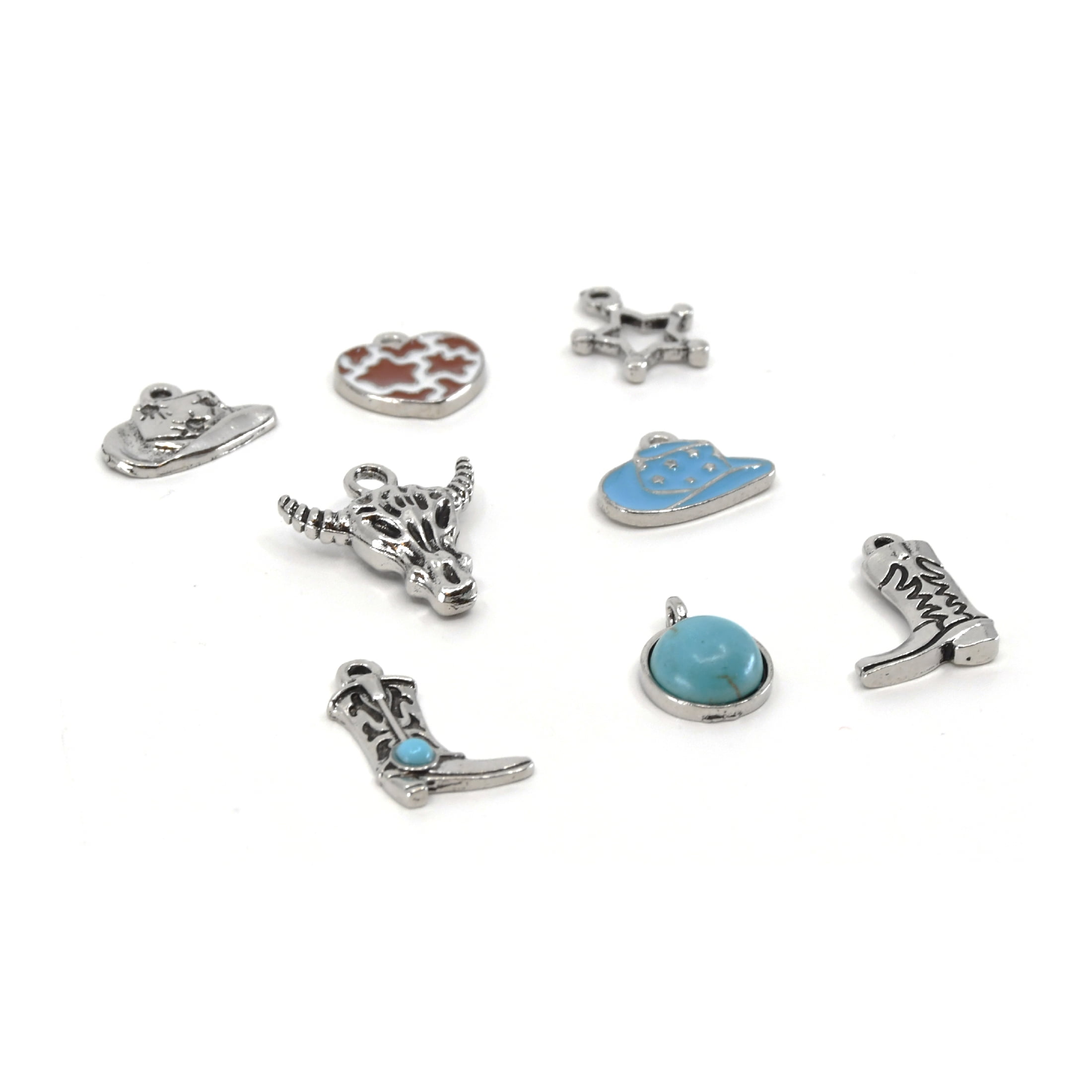 Blue Moon Beads Silver Turquoise Western Charms, Set of 8