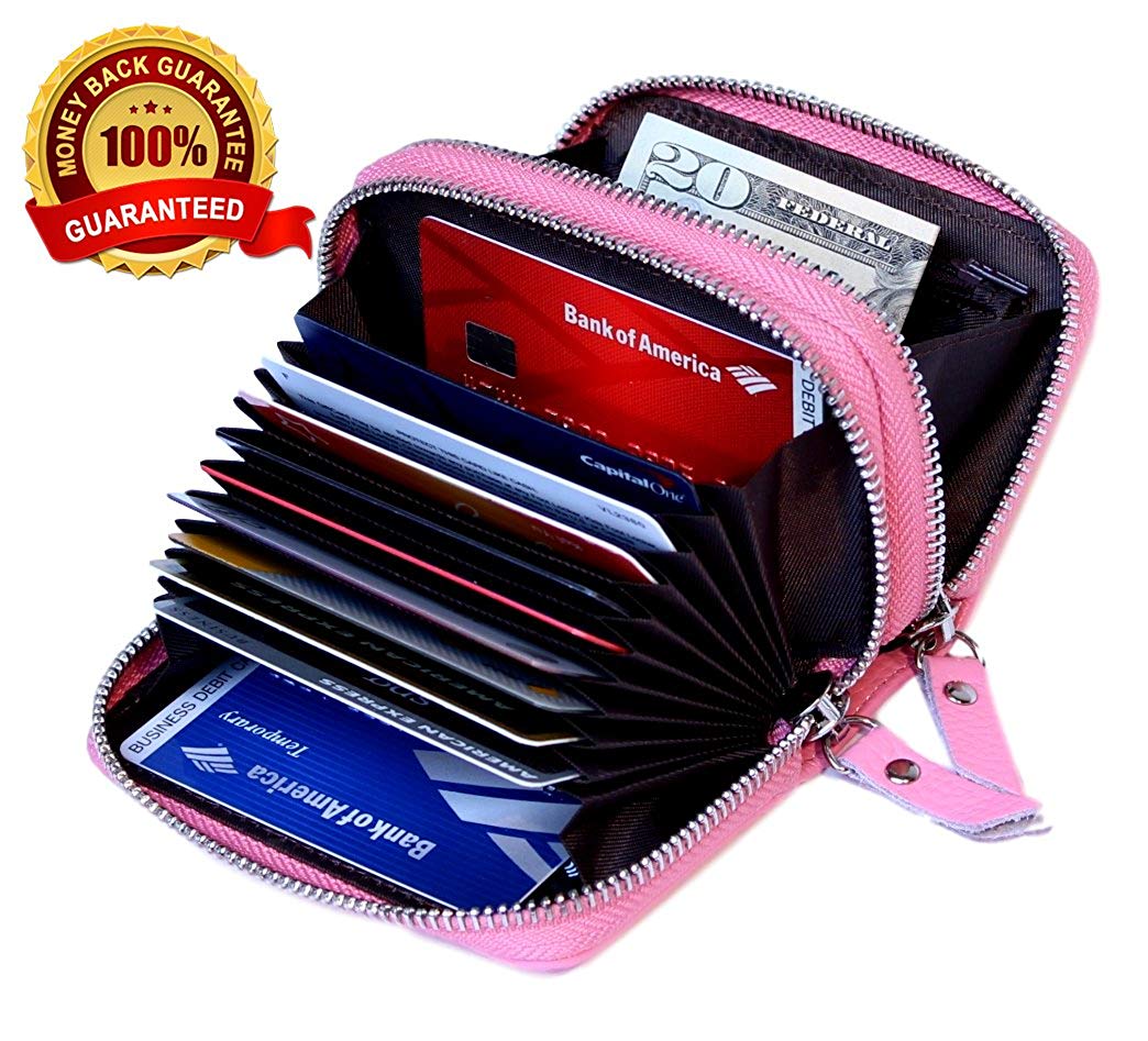 Walltes For Women,Genuine Leather Walltes, Women's Genuine Leather RFID Secure Spacious Cute Double-Zipper Card Wallet Small Purse with ID Window - image 2 of 7