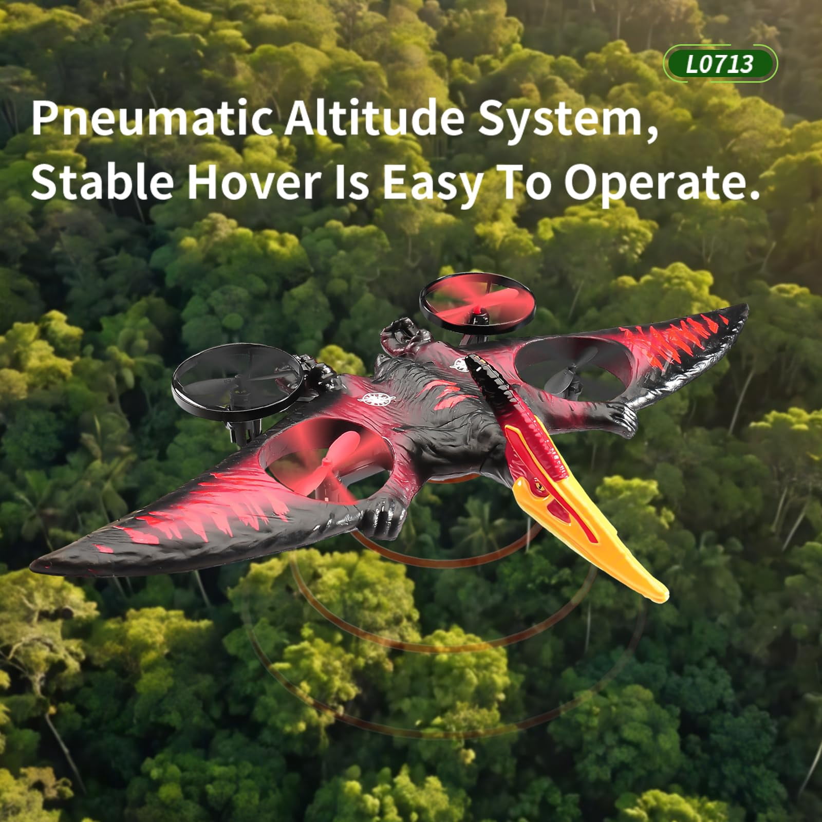 Remote Control Dinosaur Plane Drone, Flying Helicopters Toys with LED Light, Birthday Gifts for 5-12 Years Kids-Red