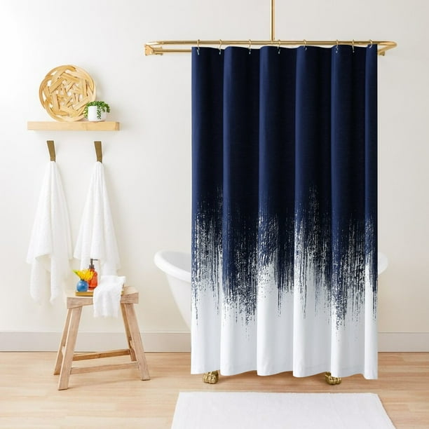 Blue Fabric Shower Curtains with 12 Hooks for Bathroom , Navy Bath