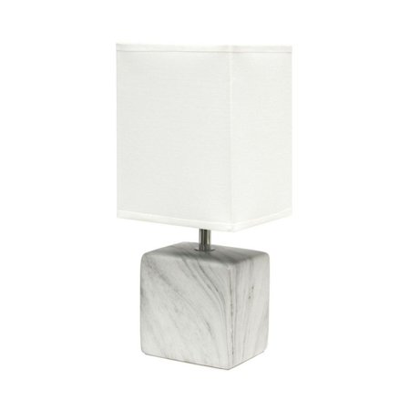 Simple Designs Petite Marbled Ceramic Table Lamp with Fabric Shade - White with White Shade