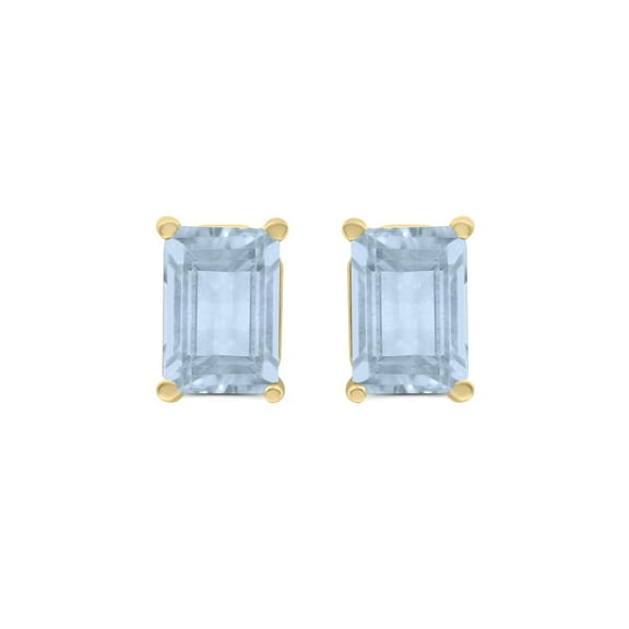 TimeLess Classics Emerald Cut Aquamarine Stud Earrings in 14K Yellow Gold - 5x3MM
