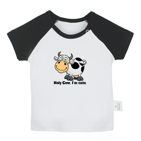 

Holy Cow I m Cute Funny T shirt For Baby Newborn Babies Animal Cow T-shirts Infant Tops 0-24M Kids Graphic Tees Clothing (Short Black Raglan T-shirt 0-6 Months)