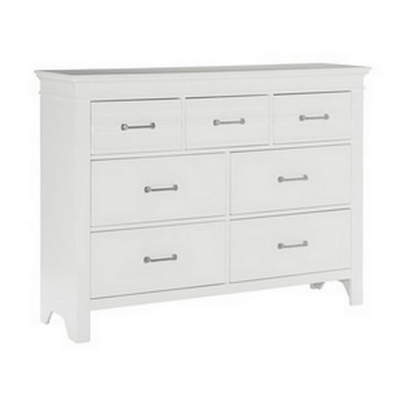 Benjara BM314232 55 in. Candy 7 Drawers Nickel Bar Handles White Solid Wood Dresser
