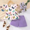 thumbnail image 3 of Toddler Girl Clothes Summer Butterfly Outfits 3T Animal Print Short Sleeve T-Shirt and Purple Butterfly Shorts (870-3), 3 of 3
