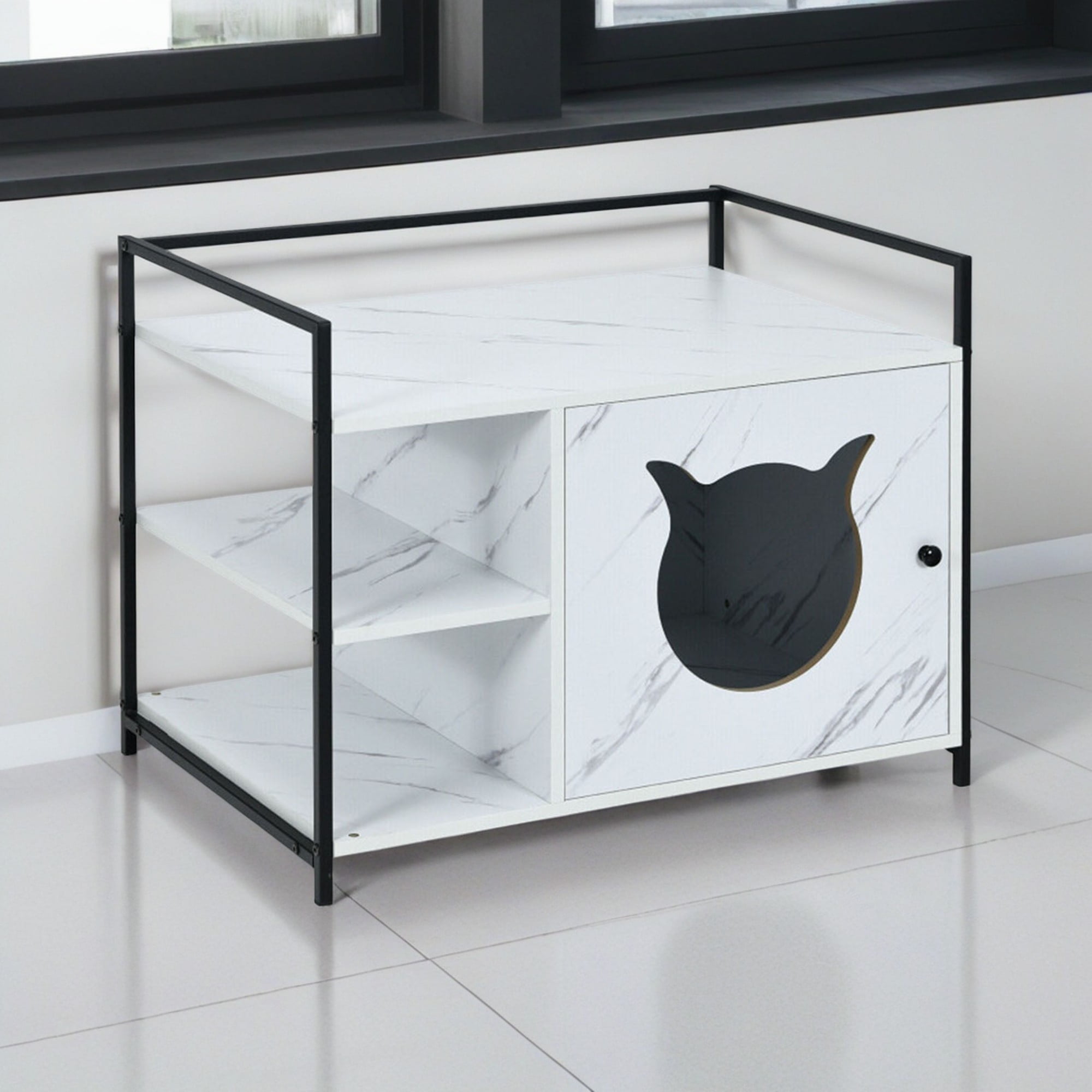 resenkos 30" Cat Litter Box Enclosed Furniture Coffee Table for Cat House, Hidden Litterbox Enclosures Nightstand, White