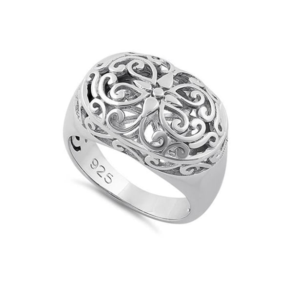 Bague Femme en Argent Sterling 925 Plaqué Platine Oxydé Filigrane Grandiose
