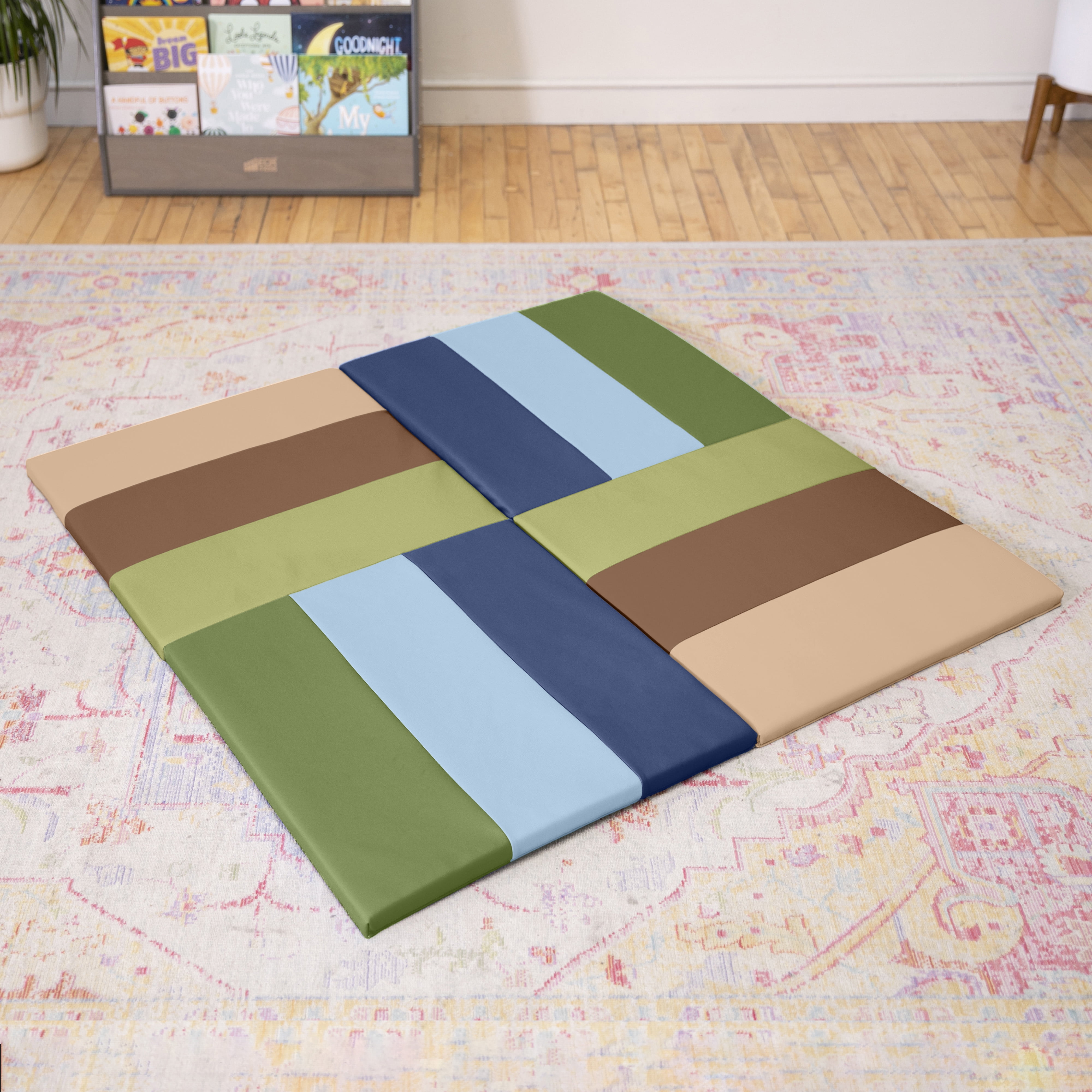 ECR4Kids SoftZone Turning Tiles Folding Activity Play Mat, 48in Square, Baby Essentials, Earthtone