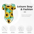 thumbnail image 6 of The Xecao Sunflowers With Green Leaves Women's Crew Neck Body Suit, a short-sleeved bodysuit and basic swimsuit, both comfort and style for dating and daily life, 6 of 9