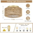 thumbnail image 5 of LiviNest Boho Ceiling Light Fixture: Hand-Woven Rattan Flush Mount with 360° Light Shadow - 3-Light Farmhouse Chandelier for Bohemian Style Living Room & Bedroom, 5 of 6