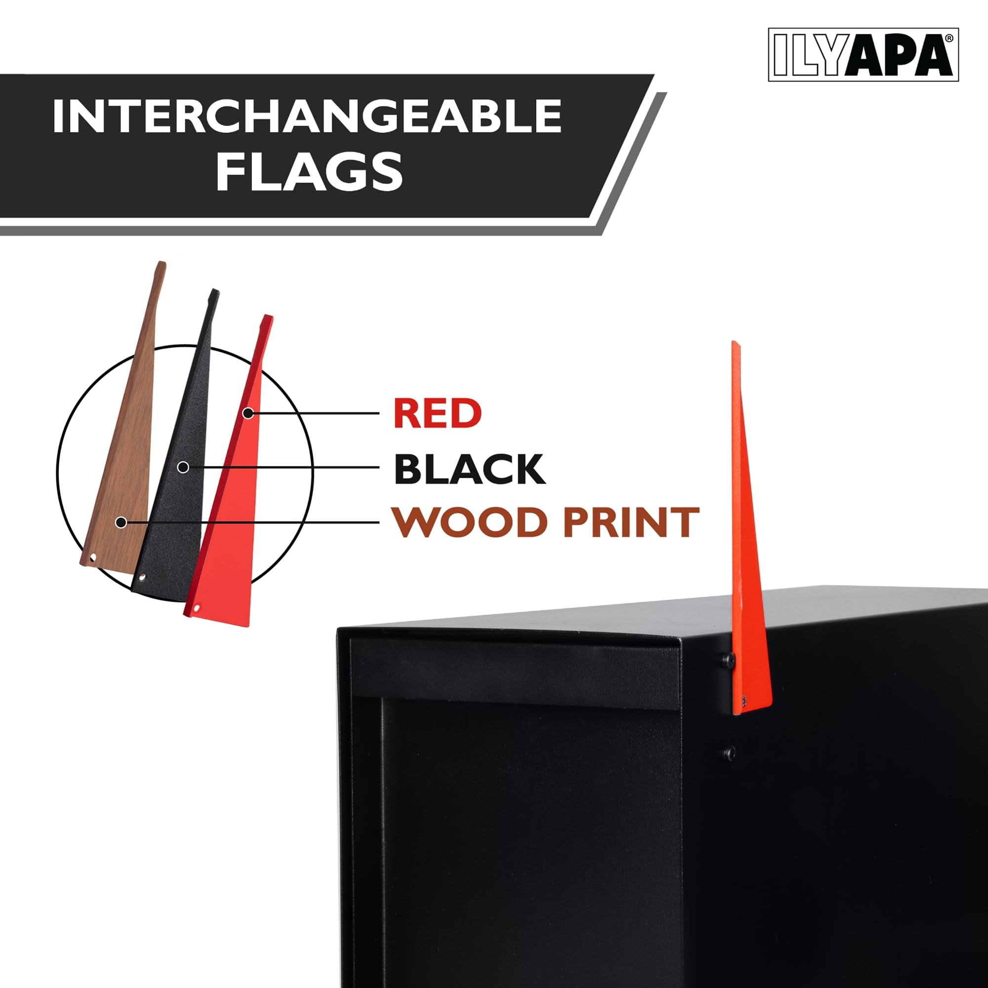 Ilyapa Black Modern Mailbox Post Mount - Mailboxes for Outside - Metal with Printed Ash Wood Grain Trim - Powder Coated Steel - All Weather Resistant