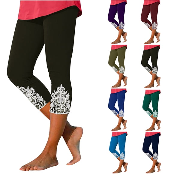 Aboser Leggings Capri à Contrôle du Ventre pour Femmes, Taille Haute, Pantalons d'Entraînement, Capris Bohèmes en Patchwork de Dentelle, Capris Amincissants Extensibles, Parfaits pour la Mise en Forme et l'Entraînement