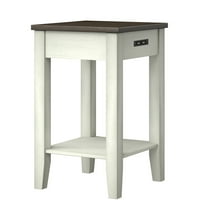 Twin Star Home Modern Farmhouse Two-Tone Side Table with USB Charging in Old Wood White