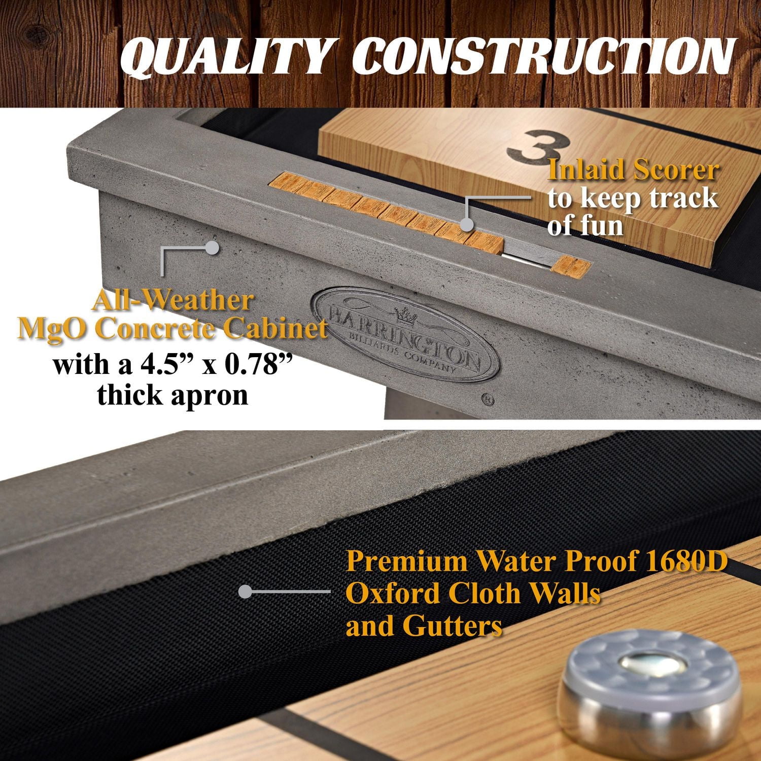 Table de jeu de palets d'extérieur Aurora de 11 pieds, tous temps, tous les accessoires inclus, par Barrington Billiards