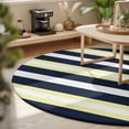 thumbnail image 3 of Round Area Rugs 5Ft, Yellow Navy Blue Striped Non-Slip Washable Circle Rugs Carpet, Neutral Minimalist Lines Indoor Outdoor Rug Floor Mats Throw Runner for Bedroom Living Room Bathroom, 3 of 8