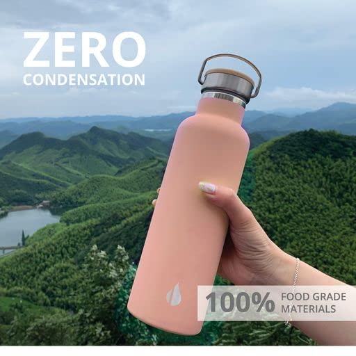 Elemental Classic Insulated Water Bottle, Leak Proof Thermos Water Bottle with Bamboo Lid and Metal Ring, Reusable Insulated Stainless Steel Water Bottle, 25oz - Blush Pink