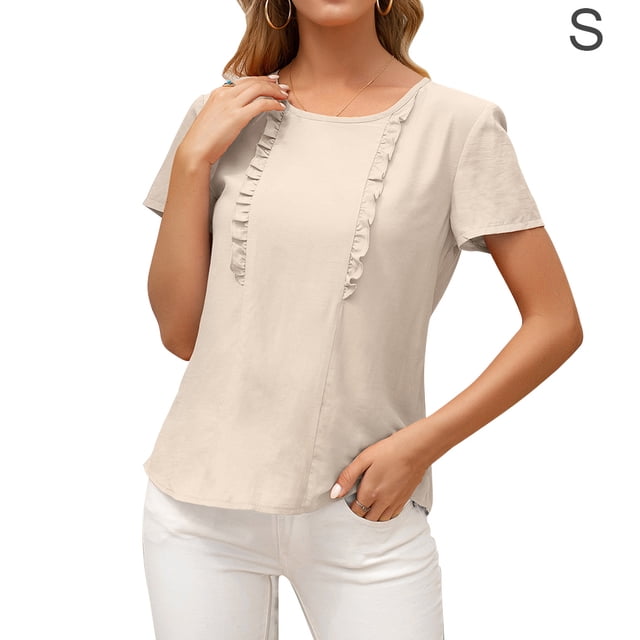 Camiseta de mujer Verano Cuello redondo Manga corta Casual Top suelto, Albaricoque, S Vogacara AP001321-13