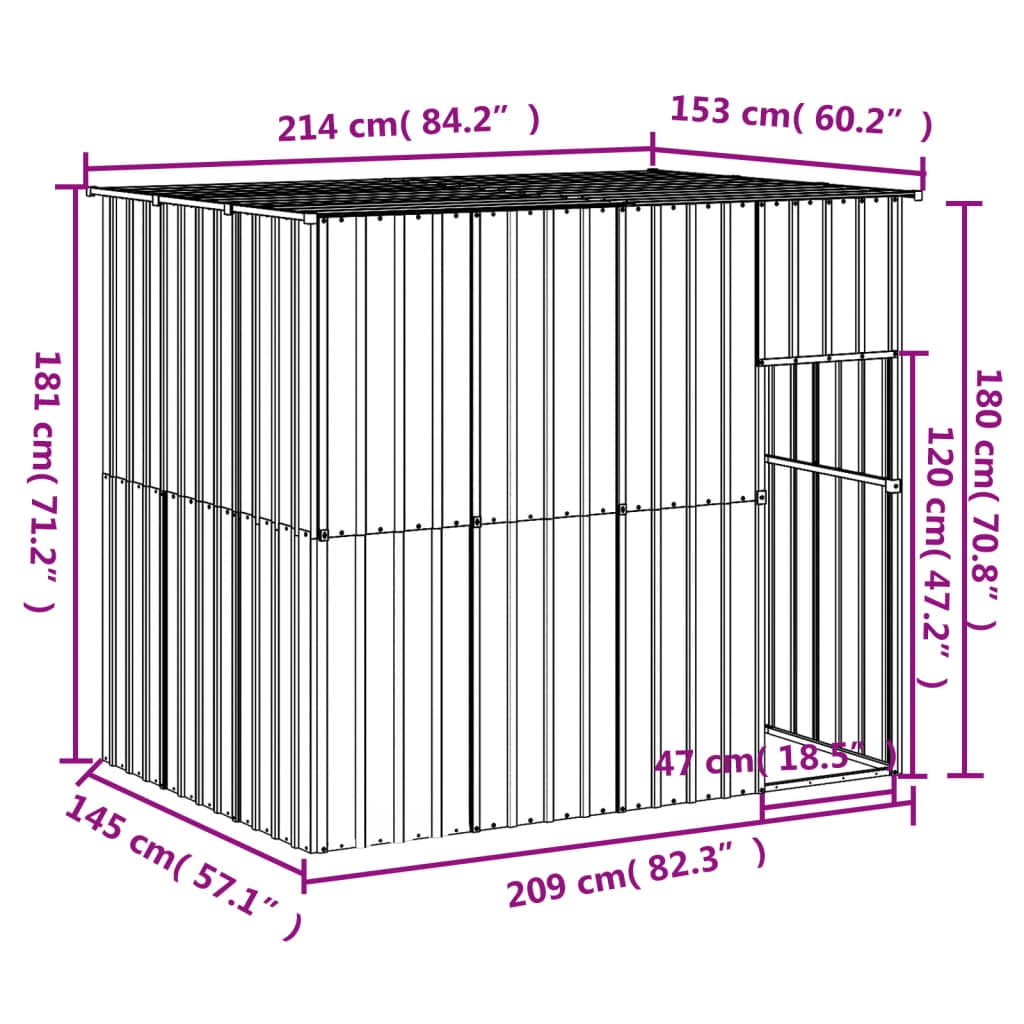 vidaXL Dog House with Roof Light Gray 84.3"x60.2"x71.3" Galvanized Steel