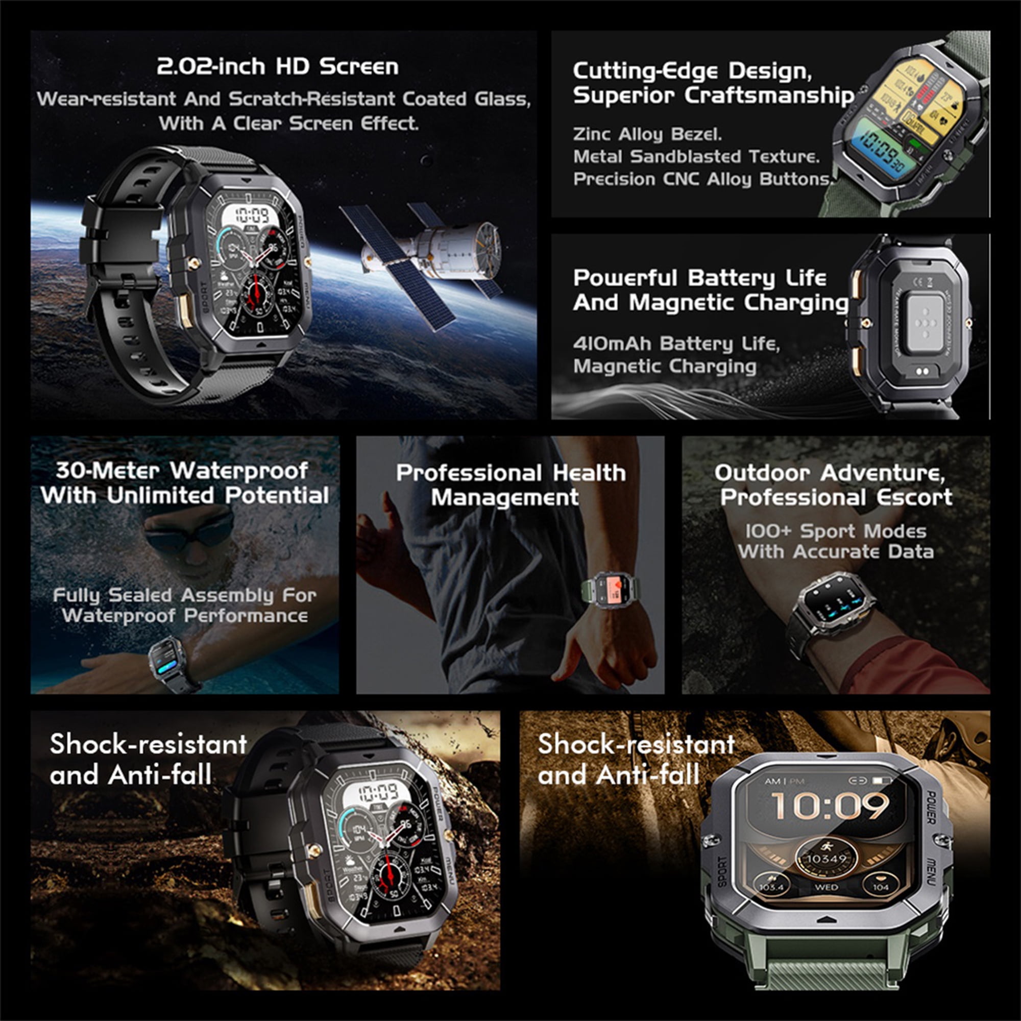 SKMEI Military Smart Watches for Men (Answer/Make Calls), 2.02'' Fitness Smart Watch for Android and iPhone, Waterproof Fitness Tracker, 100+ Sport Modes，Mens Watch
