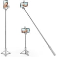 thumbnail image 1 of KOMI Selfie Stick Tripod with Fill Light, Extendable Selfie Stick Tripod with Wireless Remote and Tripod Stand Group Selfies, Live Streaming, Video Recording Compatible with All Cellphones, White, 1 of 5