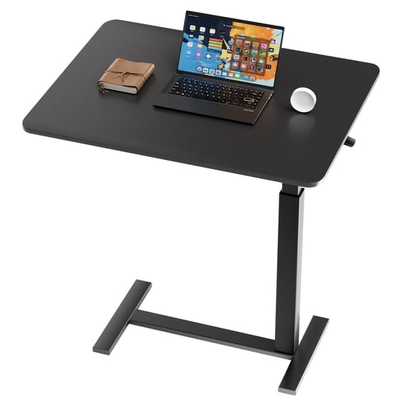 JIOABL Adjustable Overbed Bedside Table with Hidden Wheels for Hospital, Black