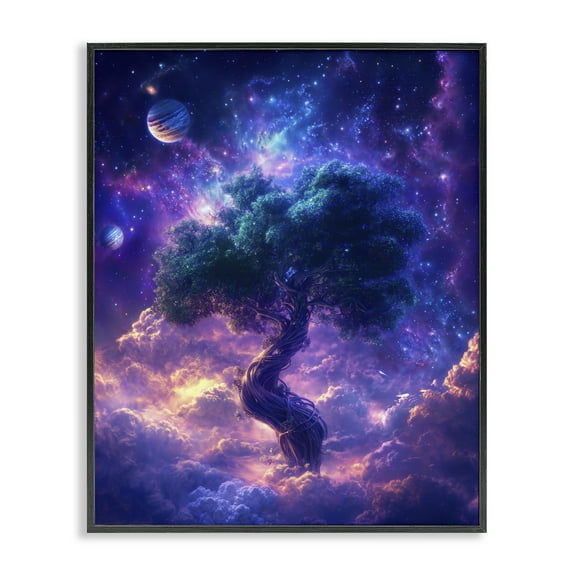 Stupell Industries Tree Of Life Through Clouds Landscape & Nature Painting Black Framed Art Print Wall Art, 11 x 14