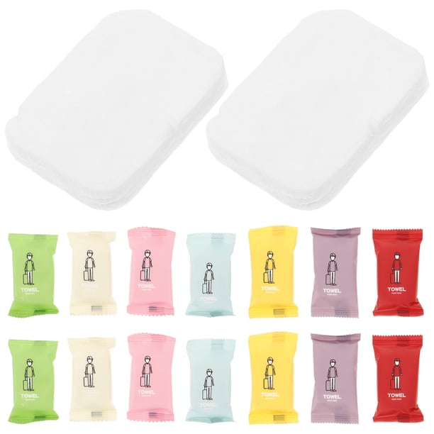 70 toallitas desechables para limpiar la cara, toallas de papel comprimidas, toallas de baño para viajes, camping, mini toallitas desechables para senderismo y actividades al aire libre.