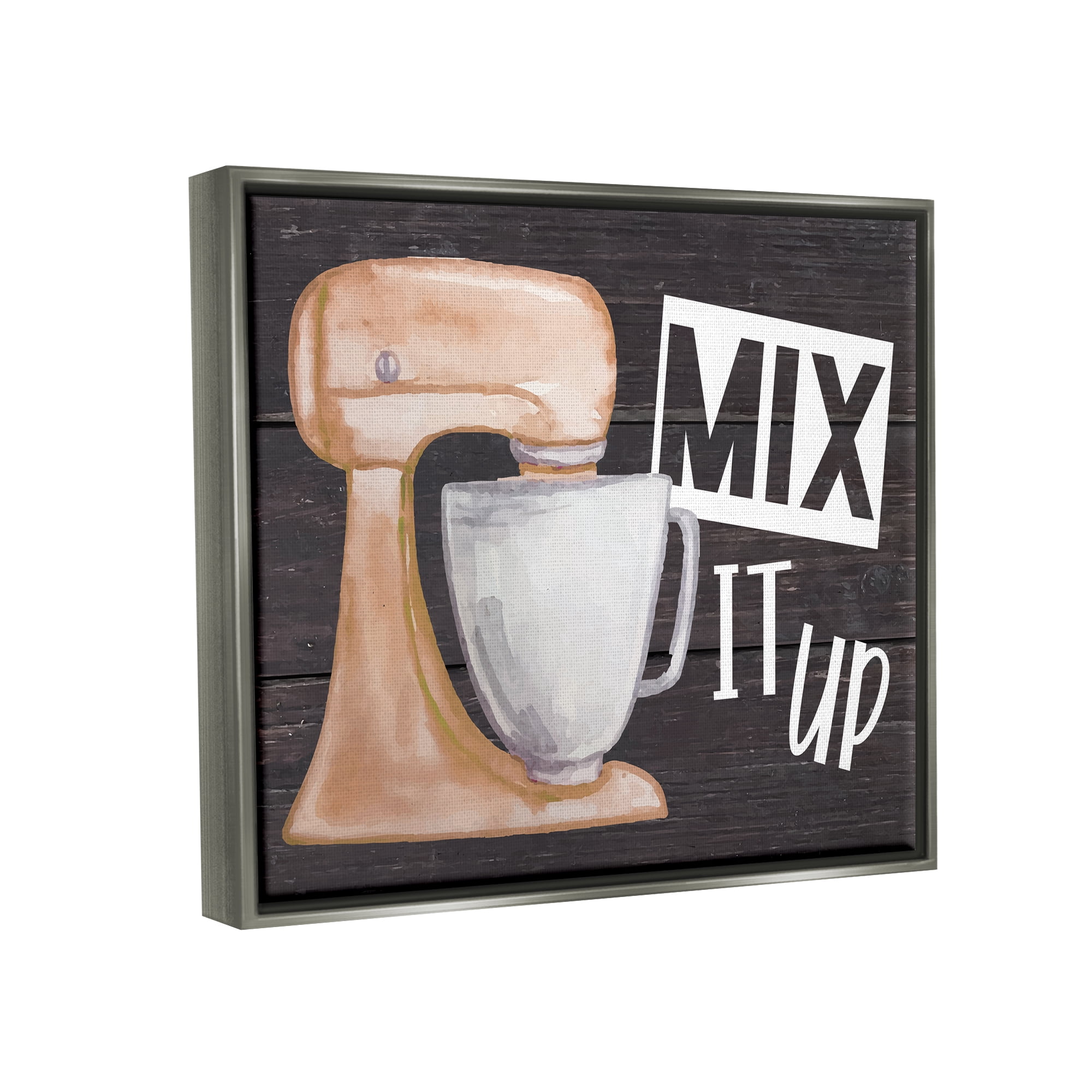 Stupell Mix It Up Kitchen Mixing Baking Food & Beverage Painting Gray Floater Framed Art Print Wall Art