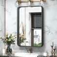 thumbnail image 1 of ZXNYH 48 x 30 Inch Brushed Silver Bathroom Mirror for Wall Brushed Brass Metal Rounded Corner Rectangle Mirror Metal Frame Deep Set Design Hangs Horizontal Or Vertical, 1 of 4
