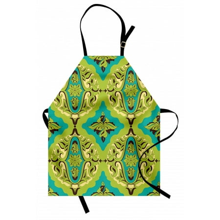 

Damask Apron Floral Motifs with Baroque Influences Classic Ornament Unisex Kitchen Bib with Adjustable Neck for Cooking Gardening Adult Size Yellow Green Turquoise by Ambesonne