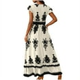 thumbnail image 6 of Jjayotai Women's Tribal Cap Sleeve A Line Dress, V Neck Flounce Hem Vacation Maxi Dresses, Summer Dresses for Women 2025, Boho Dress Beige^ XL, 6 of 8