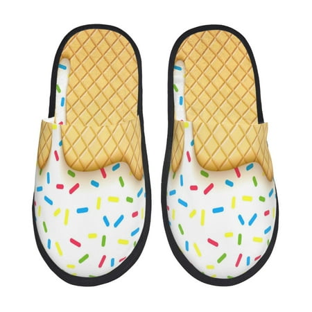 Balery White Ice Cream Slient Indoor Furry Fleece Comfort House Shoes Soft Non-Slip Home Shoes Cotton slippers House Slippers-- Large