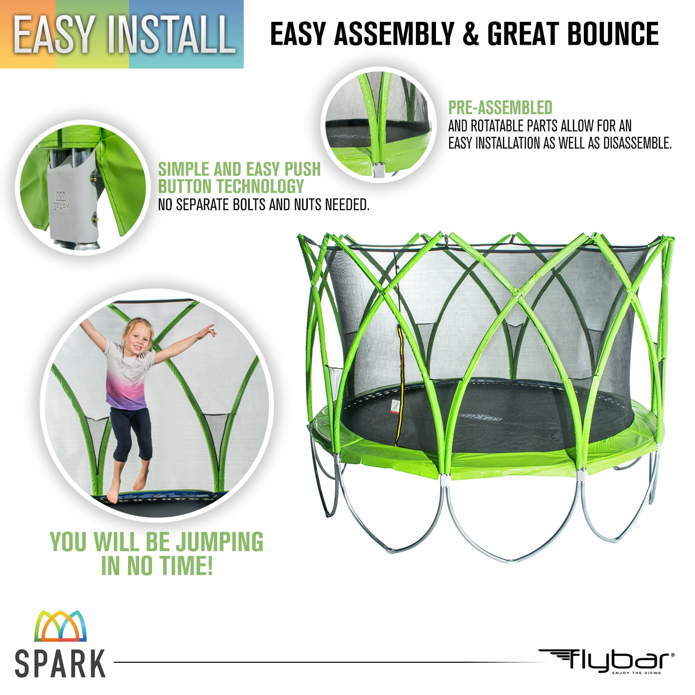 Spark 8-Foot Trampoline, with Safety Enclosure, Green
