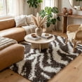 thumbnail image 4 of Modern Animal Print 8x10 (7'10" x 9'10") Area Rug Shag Zebra Brown Ivory Plush Easy Care Thick Soft Plush Living Room, 4 of 9