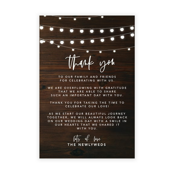 Koyal Wholesale Rustic Wood String Lights Wedding Thank You Place Setting Cards for Table Reception, 56-Pack