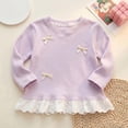 thumbnail image 2 of Splozh Little Girls Ribbed Knit T Shirt with Lace Ruffle Hem Cute Bowknot Shirt Long Sleeve Crewneck Top,Purple,6-12 Months, 2 of 8
