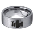 thumbnail image 2 of Tungsten Middle Ages Castle Fortress Band Ring 8mm Men Women Comfort Fit Gray Flat Cut Brushed Polished, 2 of 4
