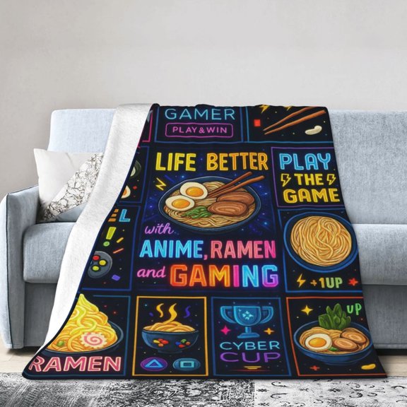 Anime Ramen Gaming Blanket , Anime Ramen Lover Gaming Gifts for Men, Funny Food Game Controller Blankets, Soft Cozy Lightweight Throw Blanket forWomen 50x40