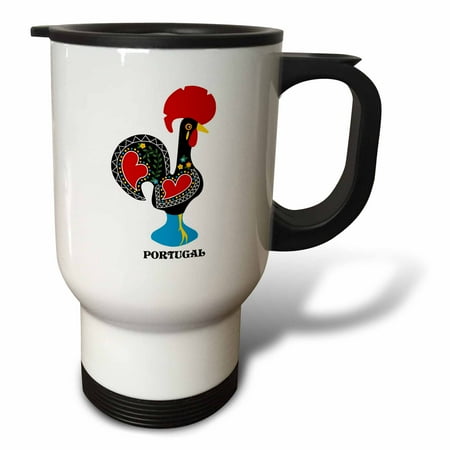 

3dRose The black Portuguese Rooster or galo de barcelos Travel Mug 14oz Stainless Steel