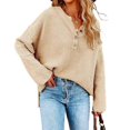 thumbnail image 3 of Women's Oversized Sweaters Batwing Long Sleeve Loose V Neck Button Henley Tops Pullover Knit Jumper White XL, 3 of 4