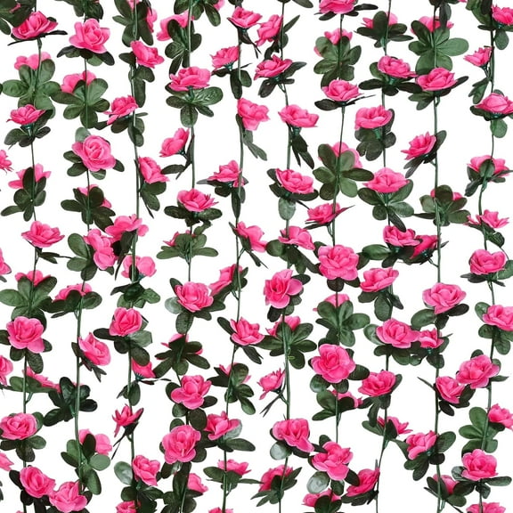 Flower Garland Rose Vines, 8 Strands 66Ft Flowers Vines for Bedroom, Rose Flower Garland Decoration, Magenta Rose Floral Garland for Room Table Birthday Wedding Party Garden Wall Decor