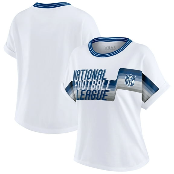Women's WEAR by Erin Andrews White NFL Cropped Center Stripe Dolman T-Shirt