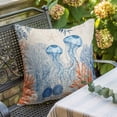 thumbnail image 3 of Throw Pillow Covers, Blue Coastal Jellyfish Decorative Throw Pillow Covers 18x18 Inch, Country Nautical Ocean Creatures Square Linen Pillow Cases for Couch/Living Room/Sofa, 3 of 9