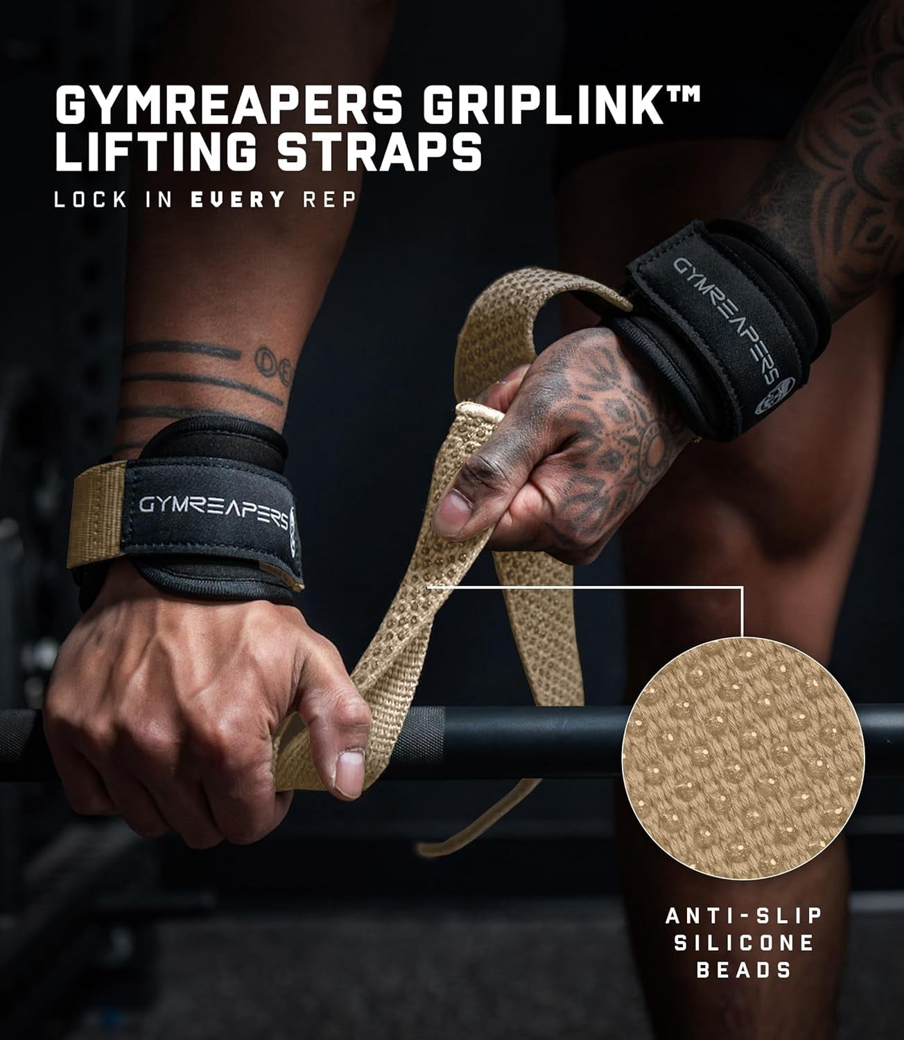 Gymreapers GripLink Lifting Straps – Heavy Duty D-rings Wrists Straps with Anti-Slip Silicone Grip Beads, Cushioned, Adjustable Support for Deadlifts, Powerlifting, Cable Machines and Gym Trainings
