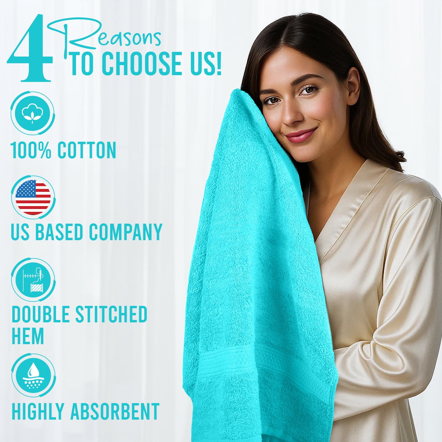 Dan River Bath Towel 4 Pack 27x54 in Ultra Soft Quick Drying Cotton Towel - Aqua