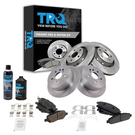TRQ Front & Rear Ceramic Brake Pad & Rotor Front & Rear Kit w/Fluids for Toyota BKA17991