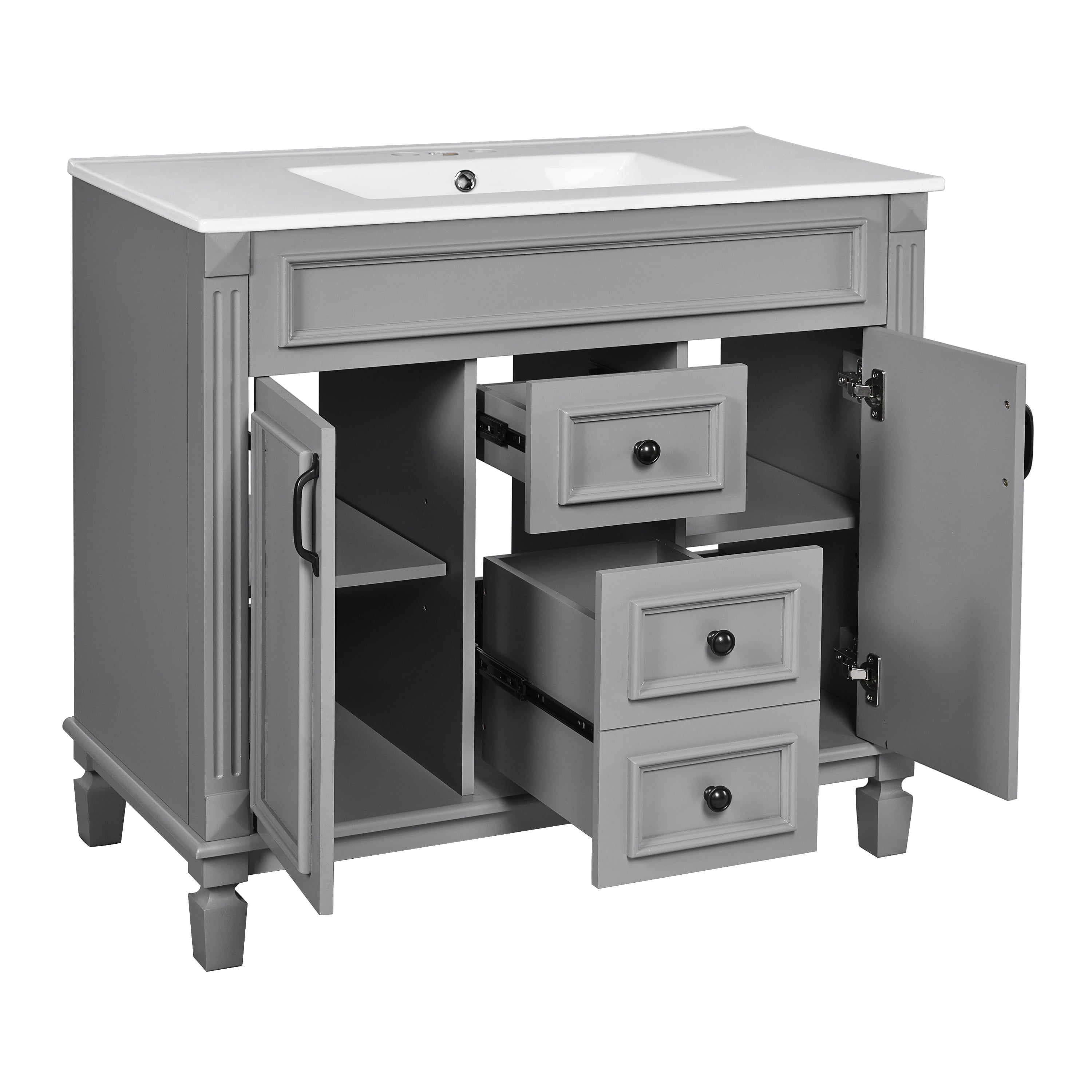 Harper & Bright Designs 36'' Bathroom Vanity Cabinet with Sink Combo Set and Mirror Cabinet, Modern Bathroom Storage Cabinet with 2 Soft Closing Doors and 2 Drawers, Grey