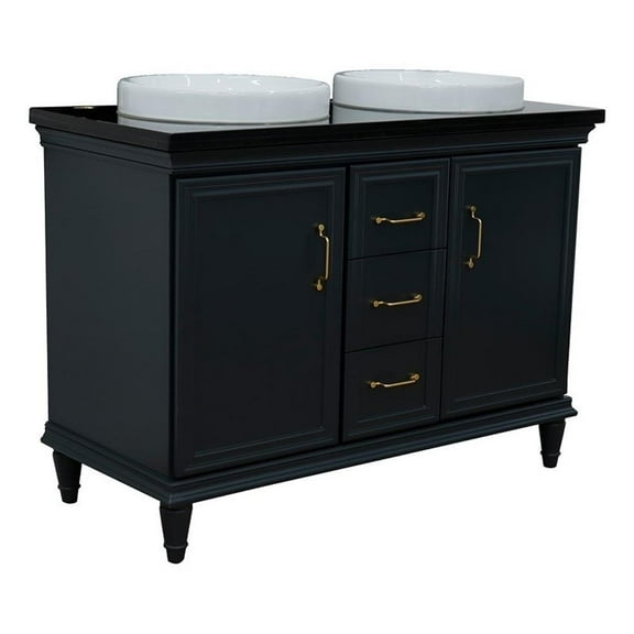 49 in. Double Wooden Vanity Dark Gray with Black Galaxy Rectangle Sink